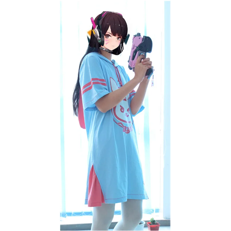 Женская длинная футболка с капюшоном и ушками модель 2017 года Kawaii D.va|t-shirt women|women