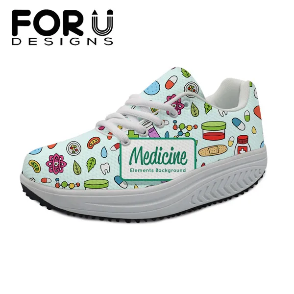 FORUDESIGNS/Женская обувь для медсестры с сетчатым верхом; весенние женские туфли на плоской платформе, визуально увеличивающие рост, с 3D принтом - Цвет: H9442AS