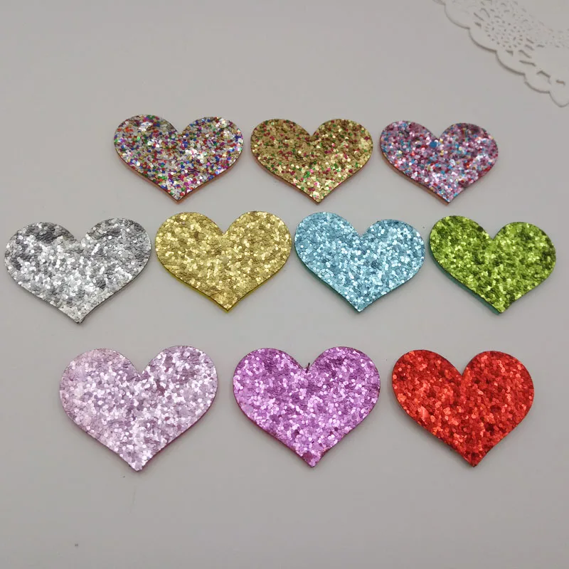 

40PCS/lot Mid size 4.4X3.5cm Shiny Heart Padded Applique Crafts for Garment Accessories And Girl Hair Jewelry Decoration
