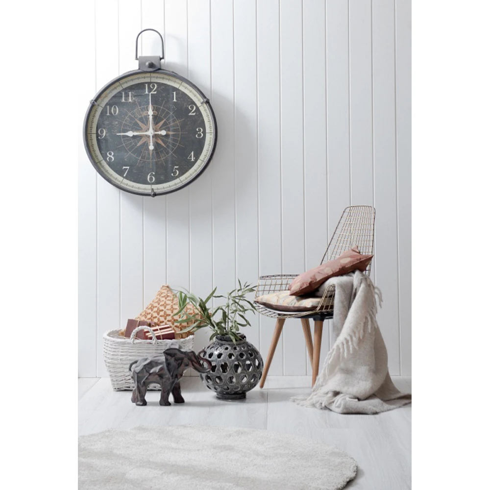 

Laeacco Gray Wooden Wall Clock Chair Toy Baby Interior Photo Backgrounds Customized Photographic Backdrops For Photo Studio