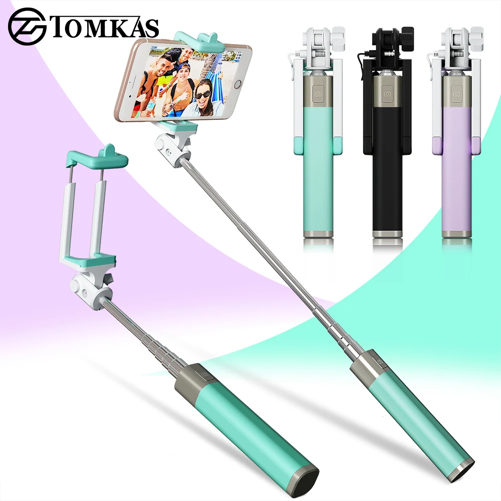 Beste Mini Selfie Stick Met Button Wired Siliconen Handvat Monopod Universele Voor iPhone 6 5 Android Samsung Huawei Xiaomi Sticks