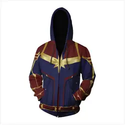 3D печатных Марвел Капитан Carol Danvers MS Marvel костюмы кофты спортивный костюм повседневное куртка с капюшоном костюмы толстовки на молнии