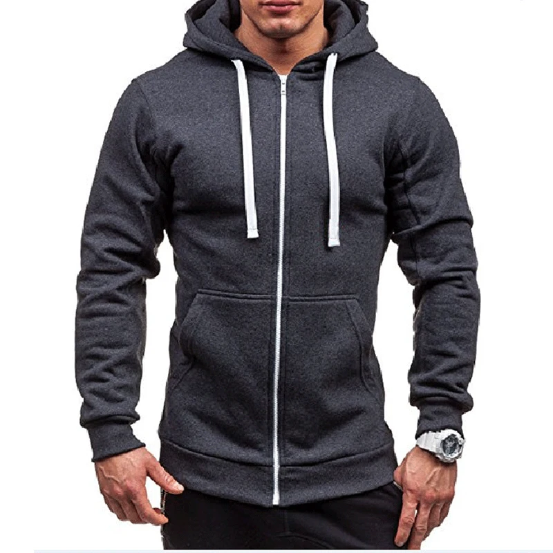 

Pocket Solid Hooded Cardigan for Men Gym Zipper Autumn Winter Black Hoodies Coat Men Casual Long Sleeve Sweatshirts Male Jackets
