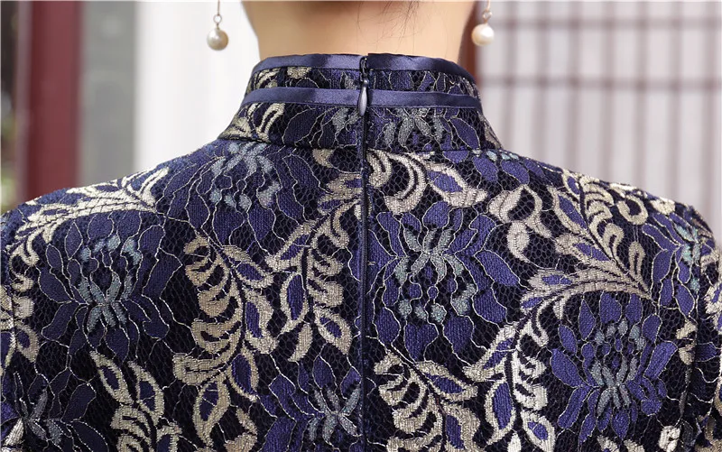 Шанхай история Новое поступление Мода китайский Стиль долго Cheongsam Для женщин кружева велюр элегантное платье Qipao Vestidos