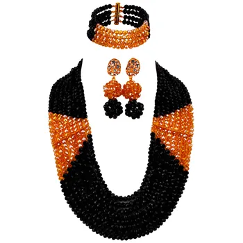 

Majalia Fashion Nigerian Wedding African Jewelry Set Black and Gole ab Crystal Necklace Bride Jewelry Sets 8c-03