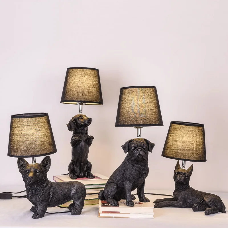  Black White Puppy LED Light Animals Bedroom Bedside Lamp Livingroom Dogs Table Lamps Deco Lighting  - 32976491795