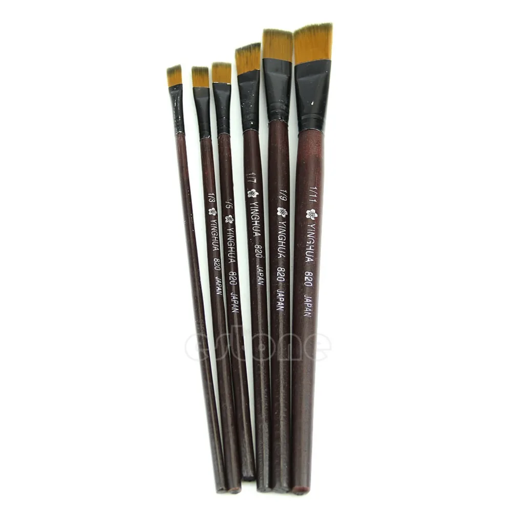 New 6 Brown Tip Nylon Paint Brushes For Art Artist Supplies