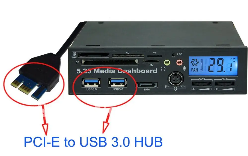 Free shipping PCI express pci e usb 3.0 hub with 5.25 internal USB2.0 ...