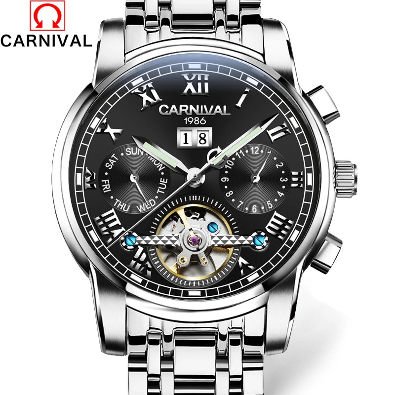 Relojes mecanicos كرنفال رجالي التلقائية الميكانيكية ووتش رجالي توربيون الهيكل العظمي ساعات المعصم جودة هدية مربع