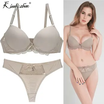 

2018 New Fashion Women Velvet Bra set Underwear low Waist Panties Soft Trim lingerie Set Push Up brassiere Bralette thong set