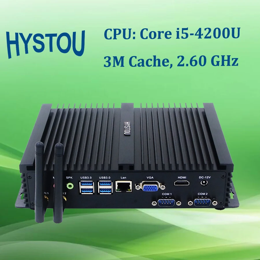 Hystou Free Shipping Barebone Mini PC Core i5 4200U Dual Core 1 LAN VGA HDMI 12V Mini Desktop Computer Black Color