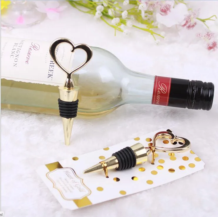 10 pcs 5" Gold Two Hearts Wine Bottle Stoppers Wedding Party Favors Wholesale 