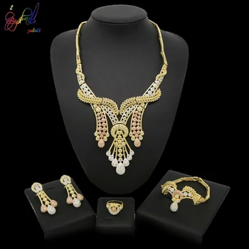 

Yulaili 2019 Hot Sale Women Party African Fashion Jewelry Necklace Earrings Four Pcs Nigerian Bridal Wedding Dubai Jewelry Sets
