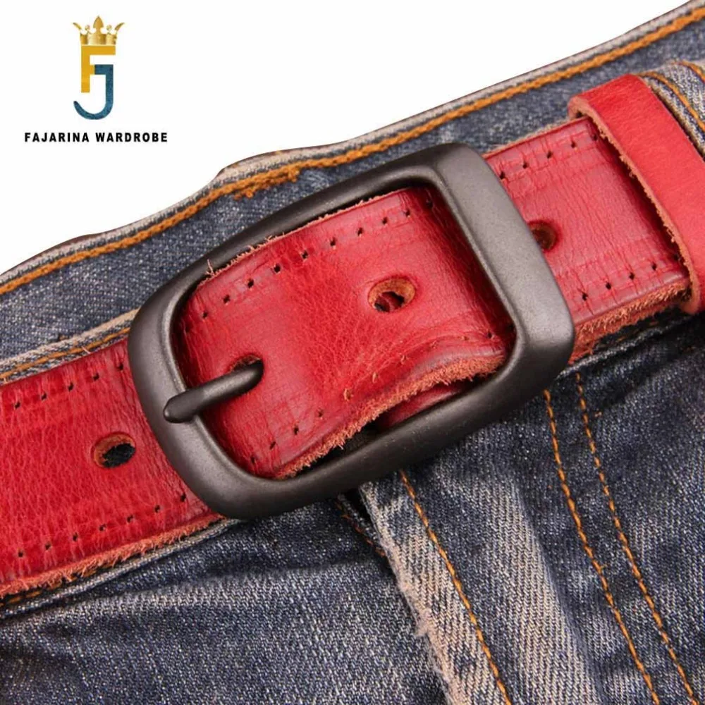 FAJARINA Kvalitní jedinečná móda Unisex Retro Pásky Džíny Pánské Černá Červená Hnědá Geunine Kožená 33mm pásek pro muže Ženy N17FJ179