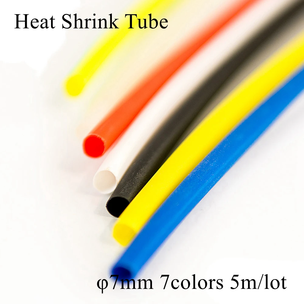 

5M 7mm Black Red Clear Transparent Yellow Blue Green White Polyolefin Quick Heat Shrink Tubing Tube Wire Cable Sleeve Tape Wrap
