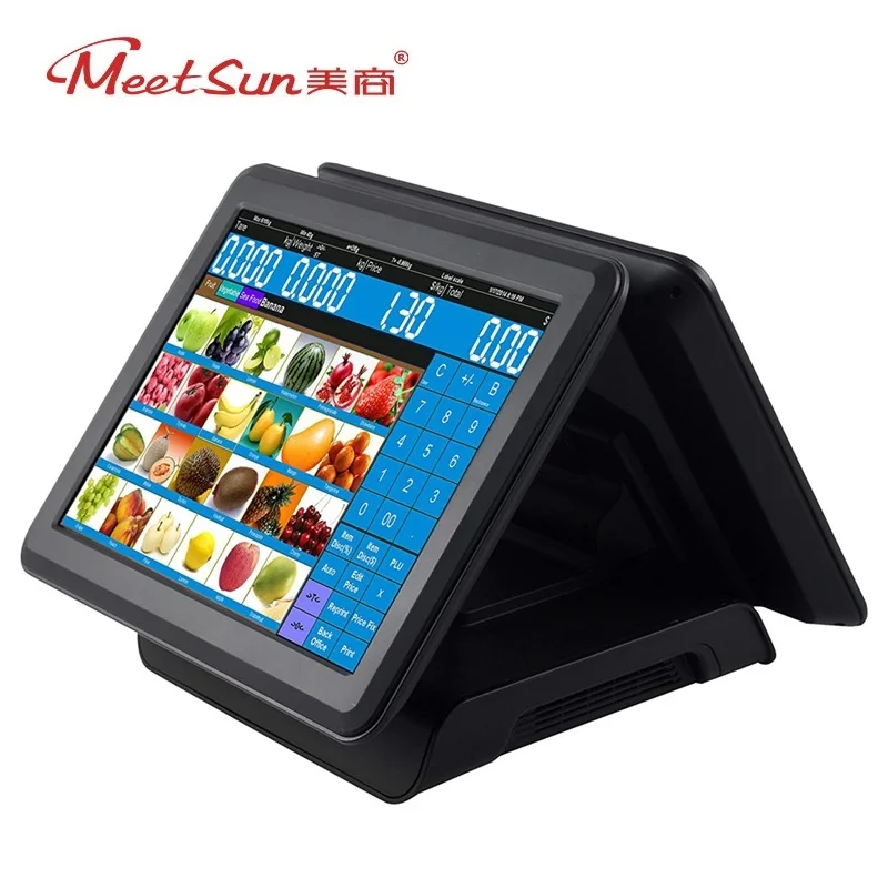 Meetsun ZJ 180D двойной Сенсорный экран POS Системы кассовый аппарат все в одном 15''LCD