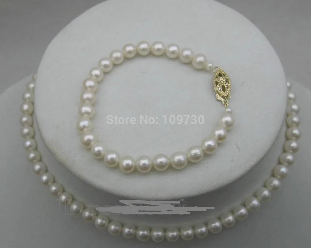 Jewelry 00717 AAA 5-5.5mm White Pearl Set Necklace 12&quot Bracelet 5.5&quot 14kt Gold Newborn (A0423) -Top quality free shippin | Украшения