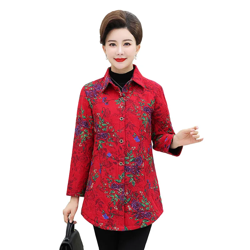 

2018 Spring Autumn Women's Cotton Shirt Coat Printed Flower Female Windbreaker Casual Long Sleeve Outerwear Jackets 4XL 5XL R35