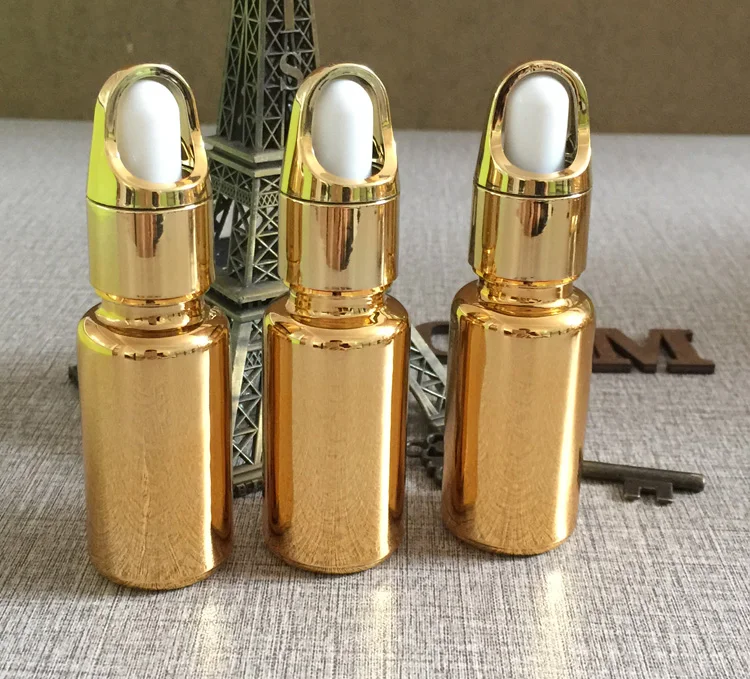 Banhado a Ouro Garrafa de Óleo ml de Vidro Peças Lote ml Alta Temperatura Frasco Conta-gotas Recipiente Essentical Atacado 50 – 15