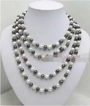 

Free Shipping >> new hotSALE SALE Long 80" Natural 9-10mm White & Black Round Freshwater Pearl Necklace-5008