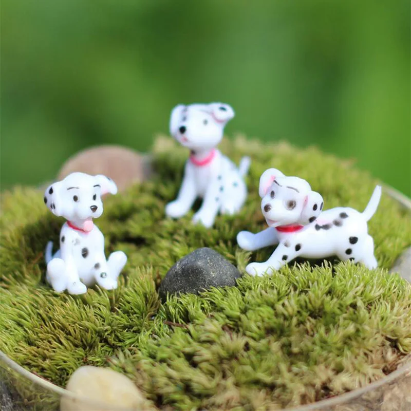 6pcs Mini Spotted Dog Figurine Miniature Fairy Garden Animal Statue Craft Home Birthday Cake Decoration Accessories Modern 2