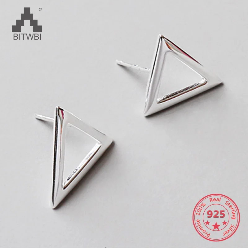 

2017 Hollow Triangle Pattern 925 Sterling Silver Earrings for Women Tiny Triangle Vintage Earrings