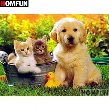 

HOMFUN Full Square/Round Drill 5D DIY Diamond Painting "Animal cat and dog" 3D Diamond Embroidery Cross Stitch Home Decor A19297