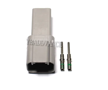 

PBT Grey Auto Wire Deutsch Connector 2 Hole Male With Green Solid Round Pins and Wire Seals DT04-2P