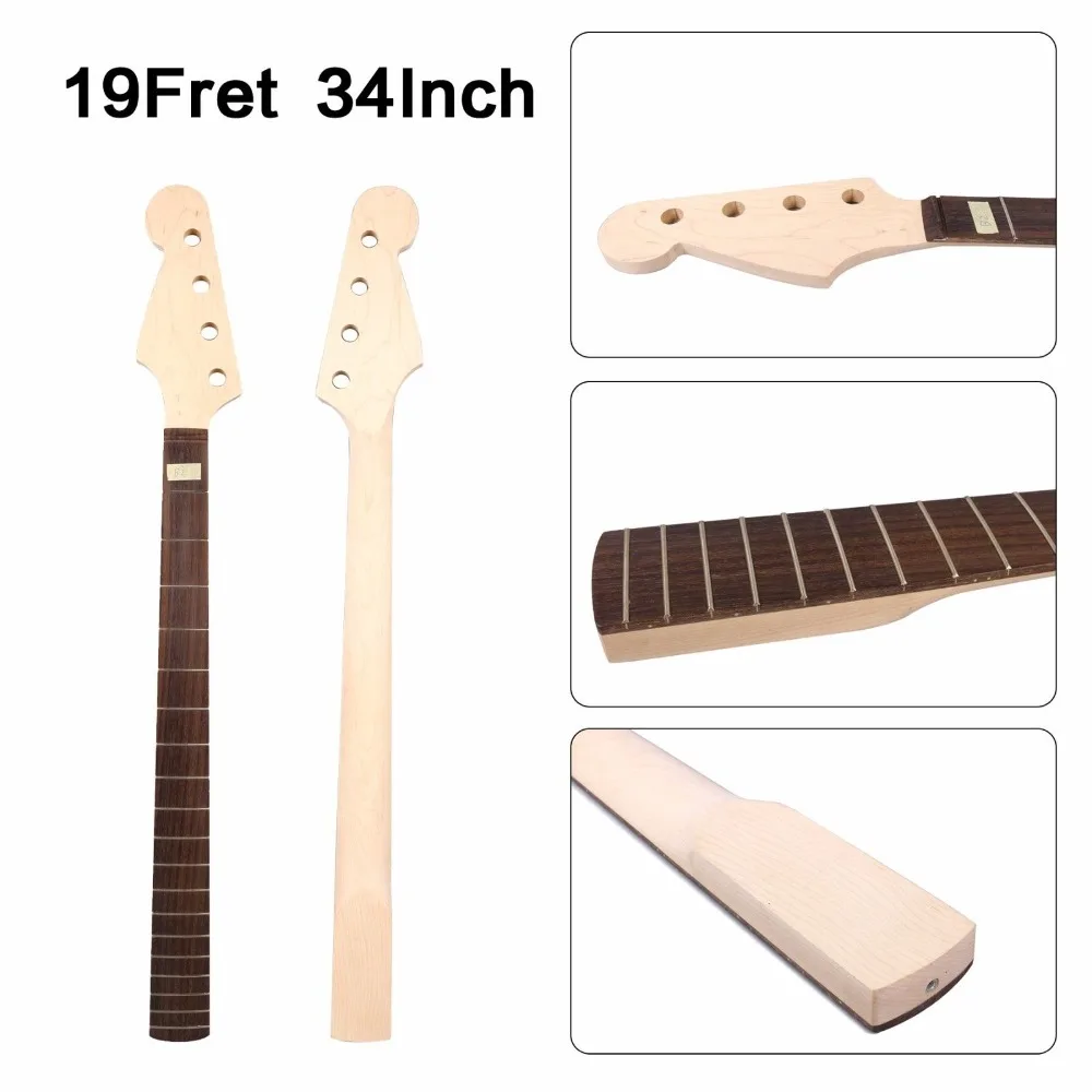 

34 inch left hand electric bass guitar neck unfinished 24 fret 22 fret 19 fret maple made rosewood fingerboard