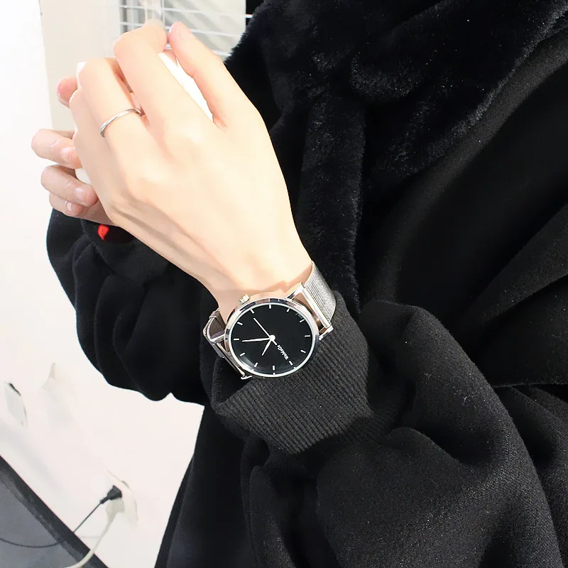 Простые часы для влюбленных серебряные тонкие сетчатые модные повседневные женские кварцевые наручные часы мужские reloj mujer relogio masculino пара часов