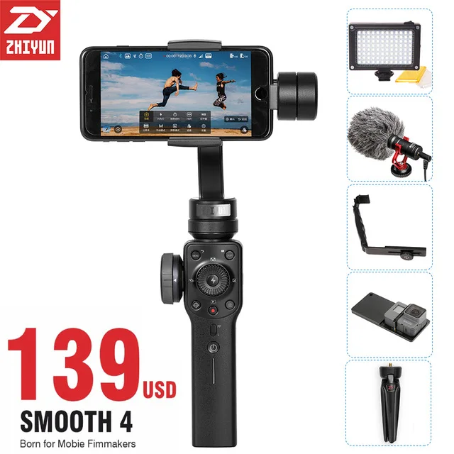 Zhiyun Smooth 4 Смартфон 3 осевой стабилизатор для мобильного видео Steadicam iphone/Android экшн