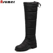 ASUMER/Новинка года; модные теплые сапоги до колена; зимние сапоги на квадратном каблуке; женская обувь; цвет черный, красный; Женская водонепроницаемая обувь