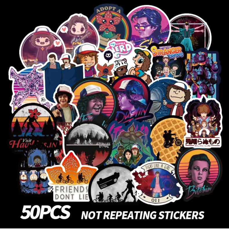 

Stickers Stranger Things Season 3 El Eleven Mike Will Dustin Demogrogon Figures Luggage Stikers Note Book Laptop Decor Kids Toys