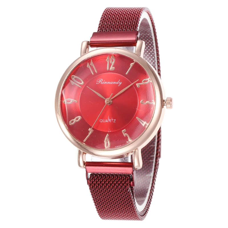 Дропшиппинг Роскошные Брендовые женские часы с магнитной пряжкой из сетки женские кварцевые часы из нержавеющей стали женские часы подарки Relogio Feminino - Цвет: Красный