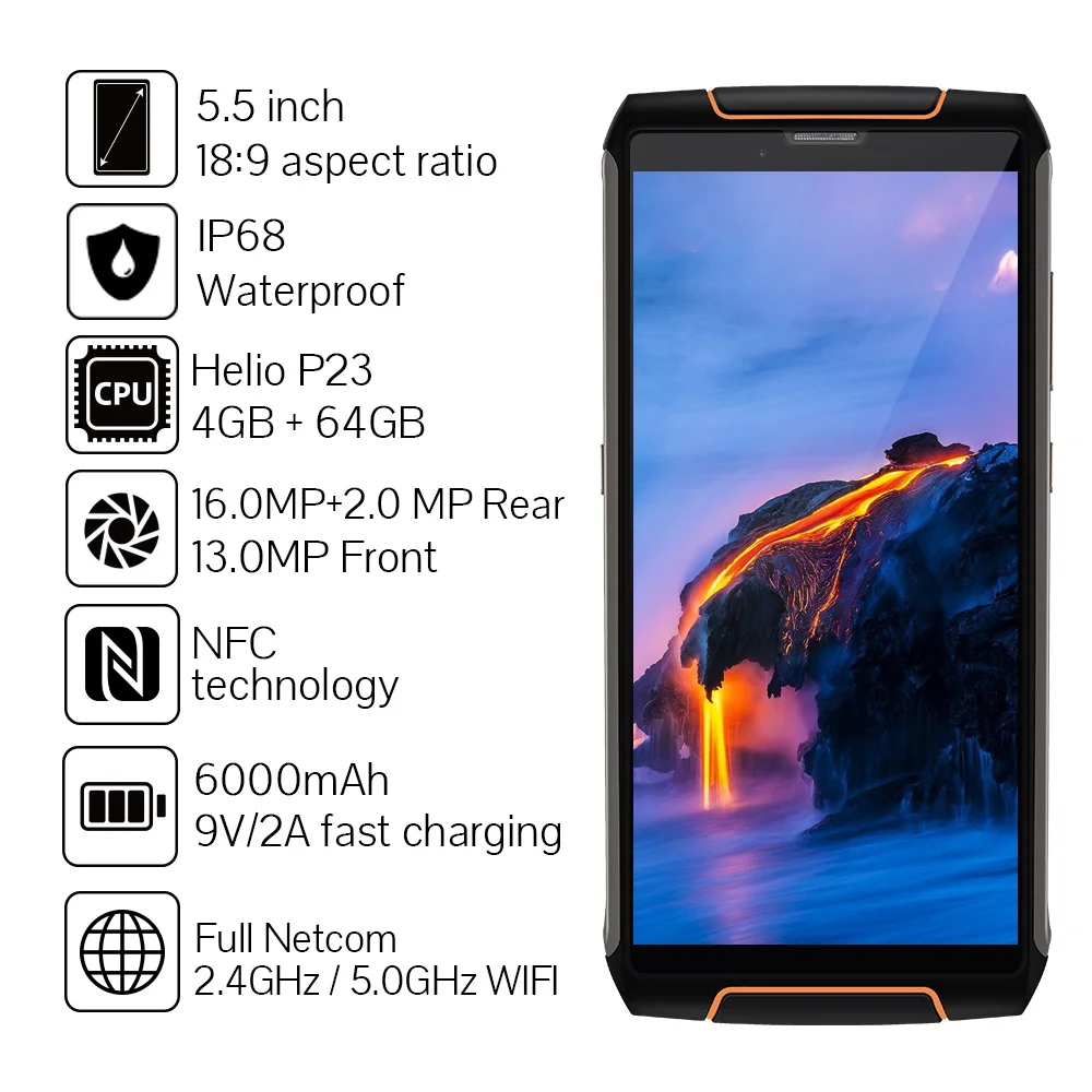Cubot King Kong 3 защитный телефон IP68 Водонепроницаемый пылезащитный NFC 6000 мАч 4 Гб + 64 type C