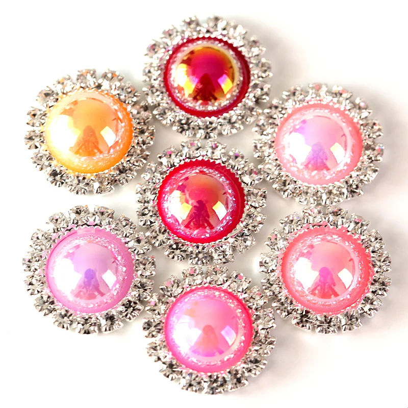 

20pcs 15mm Half Round Pearls Rhinestone Jet AB Silver Buttons Flatback Crystal AB Diamond Button Red AB For Hair Accessory B0970