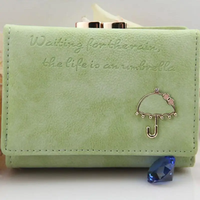 Милый клатч кошелек с зонтиком из искусственной кожи кошелек короткие сумки - Цвет: Green