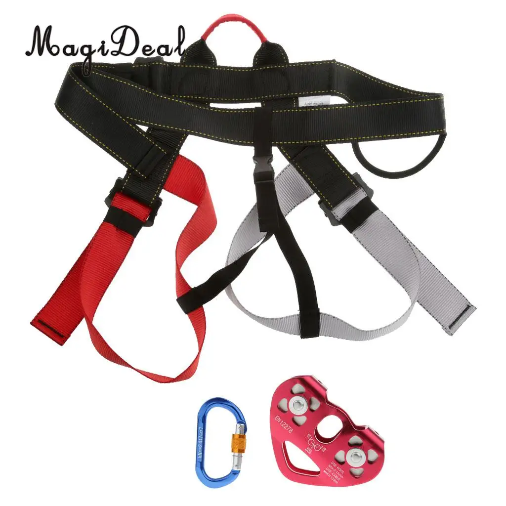 

MagiDeal Rock Climbing Safety Harness Rope Pulley Screw Locking Carabiner Equipment