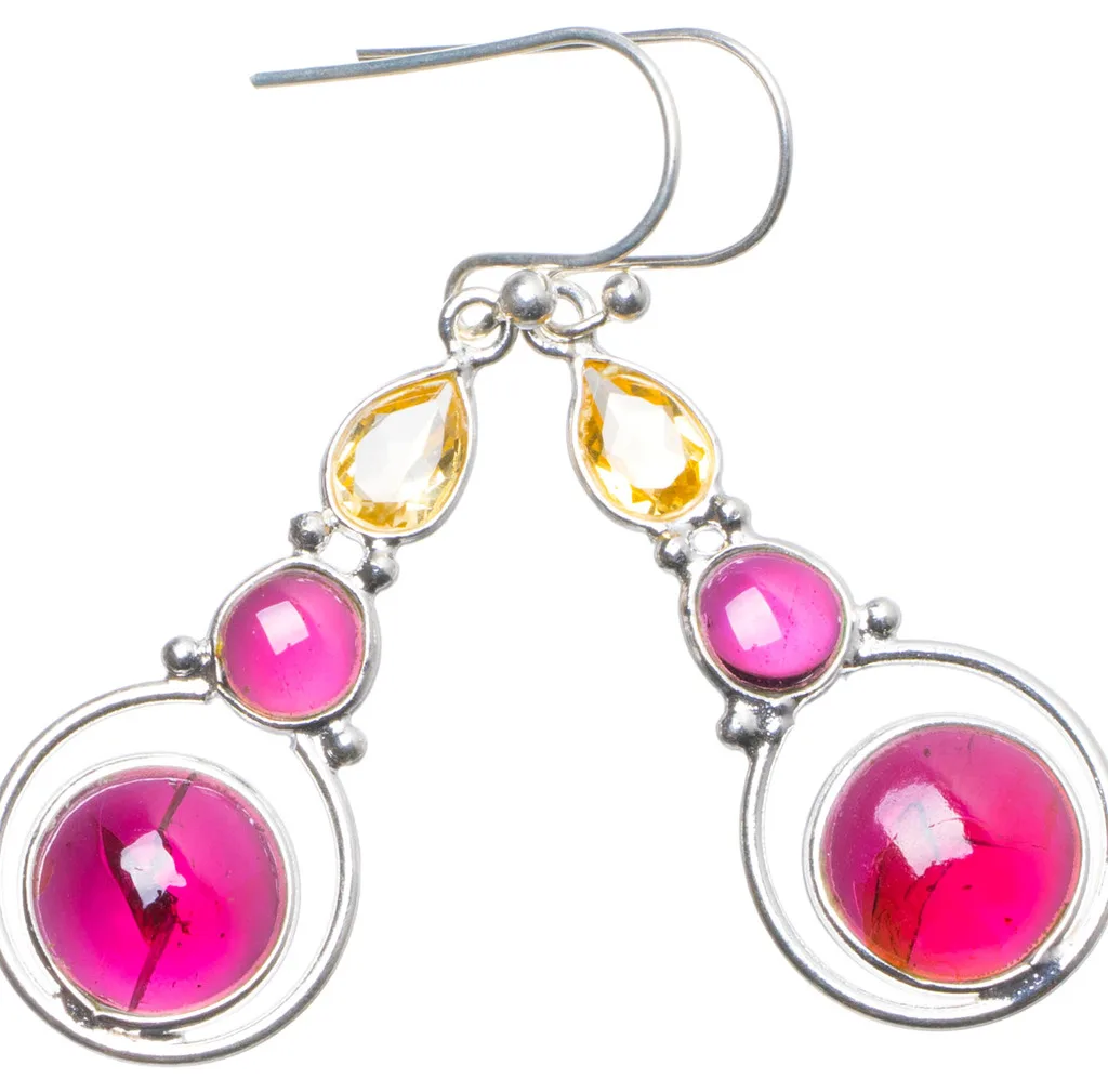 

Natural Amethyst and Citrine Handmade Unique 925 Sterling Silver Earrings 1.75" X4917