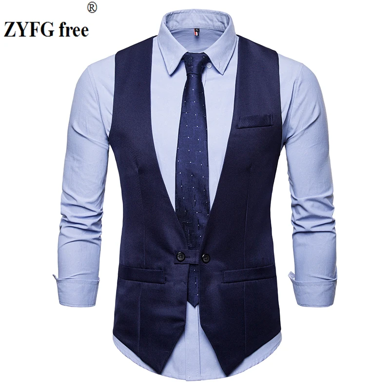 

ZYFG Free Tops brand new men's suit vest slim fit Single buckle design men business casual style solid color Vest Large size