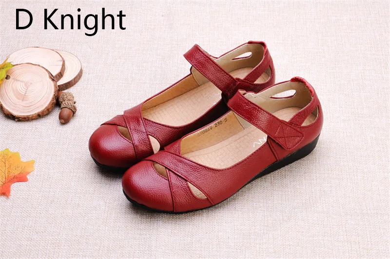2018 Summer Shoes Women Genuine Leather Flat Sandals Comfortable Soft Hollow Hole Casual Mary Janes Ethnic Women's Shoes Sandals (4)