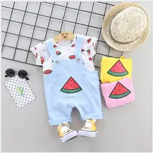 Летние комплекты одежды для детей ясельного возраста комплекты одежды для маленьких мальчиков и девочек рубашка с арбузом шорты на бретелях Детский Повседневный костюм