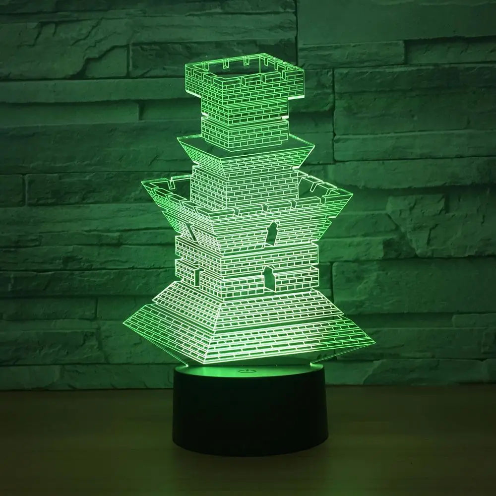 Башня модель здания 3D иллюзия светильник светодиодный 3D ночь бордовый 7 цветов дистанционное изменение сенсорный Настольная лампа