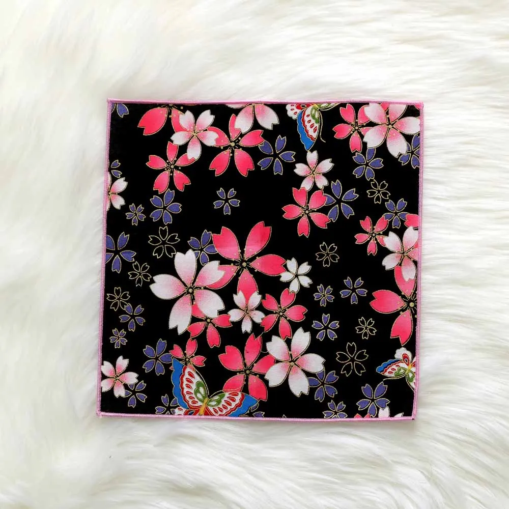 

Hand - Made Fabric Japanese Style and Wind Pocket Towel Cotton Satin Bronzing Butterfly Waves Cherry Blossom Crane Handkerchief