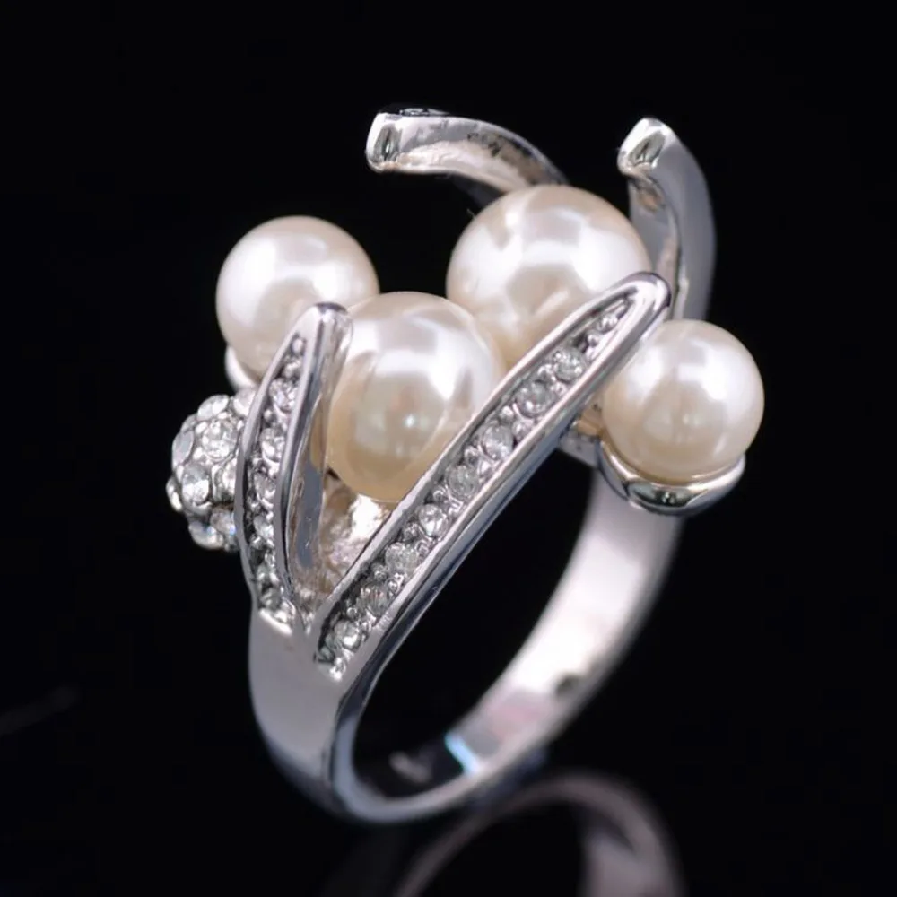 Pretty Jewelry White Round Imitation Pearl Ring Fashion Statement Rings