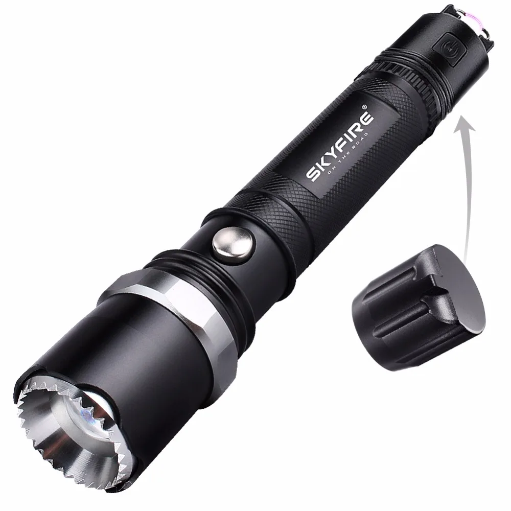 SKYFIRE Self Defense Flashlight Arc Lighter Attack Head Zoomable LED