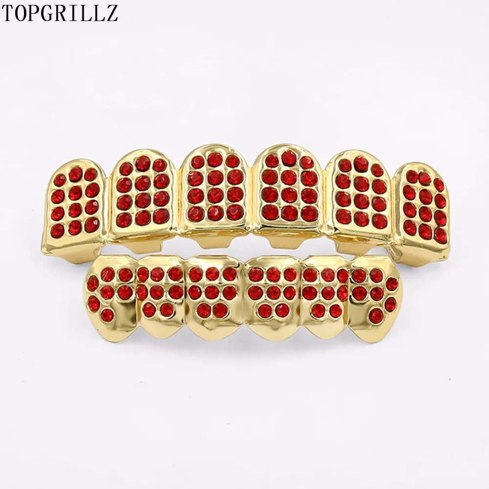 TOPGRILLZ Gold Color Plated Hip Hop Teeth GRILLZ ICED OUT