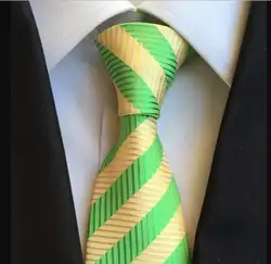 2017 классические Дизайн галстук 8 см формальных черный с зеленый с желтой полосой Галстуки для Для мужчин высокое качество нежный Для мужчин