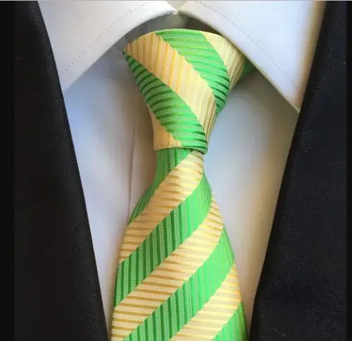 

2017 Classic Design Tie 8cm Formal Black with Green with Yellow Stripe ties for Men High Quality Gentlemen Woven Gravatas
