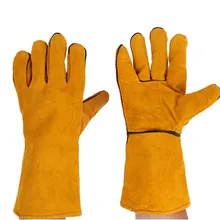 1 пара защитных перчаток кожаные рабочие перчатки анти-обжимные сварочные перчатки из коровьей кожи с длинными рукавами двойные толстые сварные перчатки